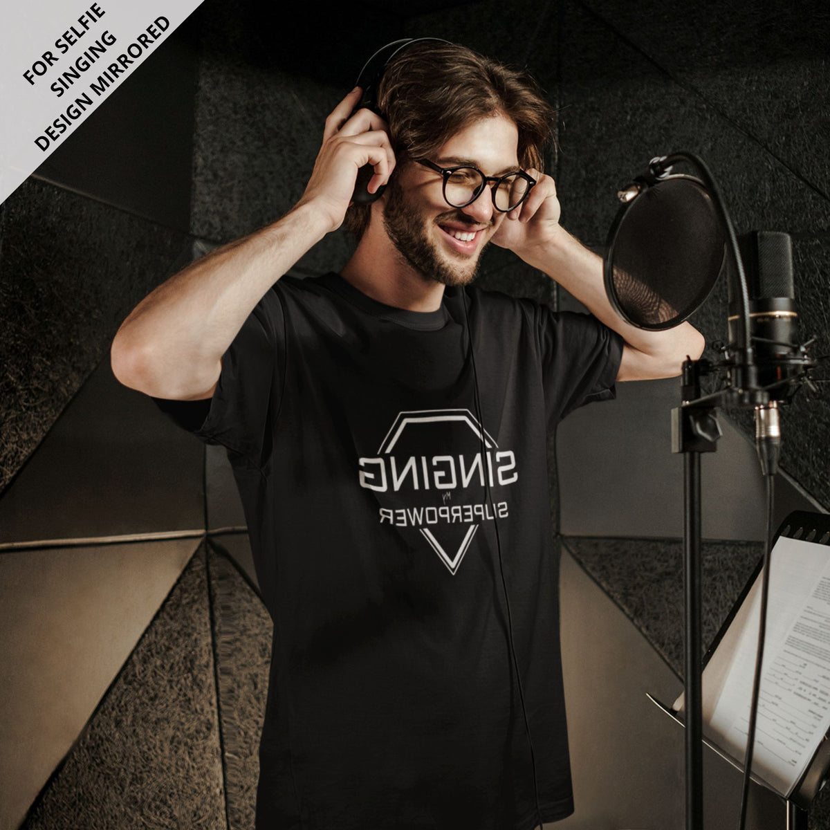 singing-is-my-superpower-black-printed-round-neck-t-shirt-gogirgit-com
