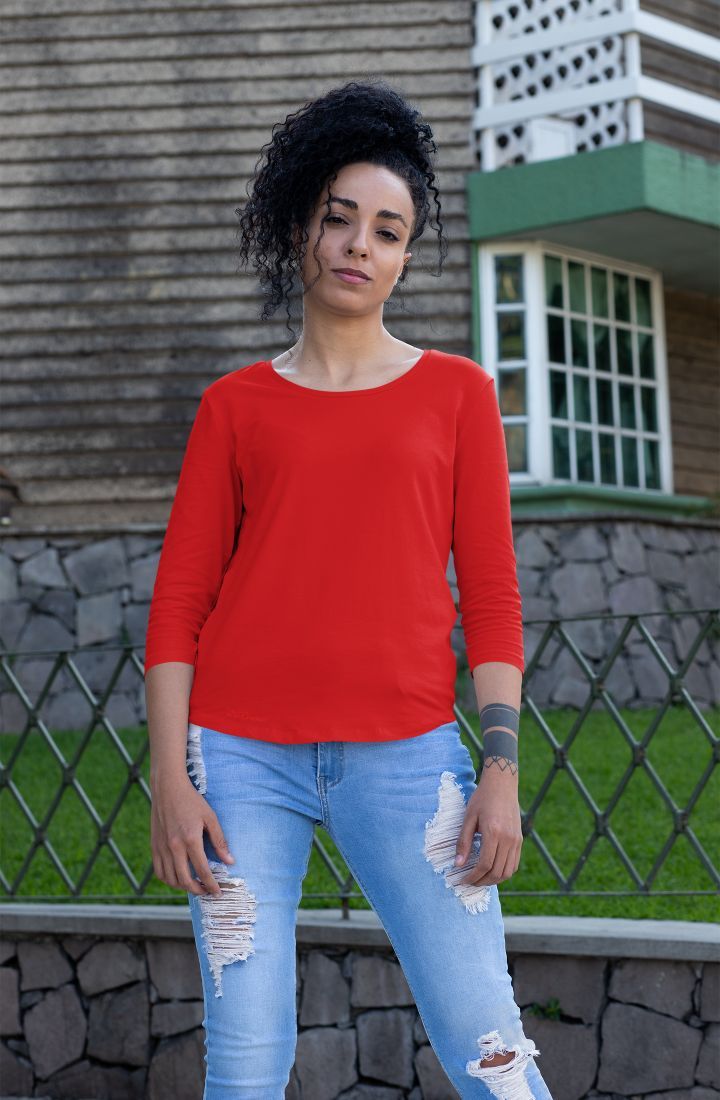 three-forth-quarter-sleeves-t-shirt-red-forwomen