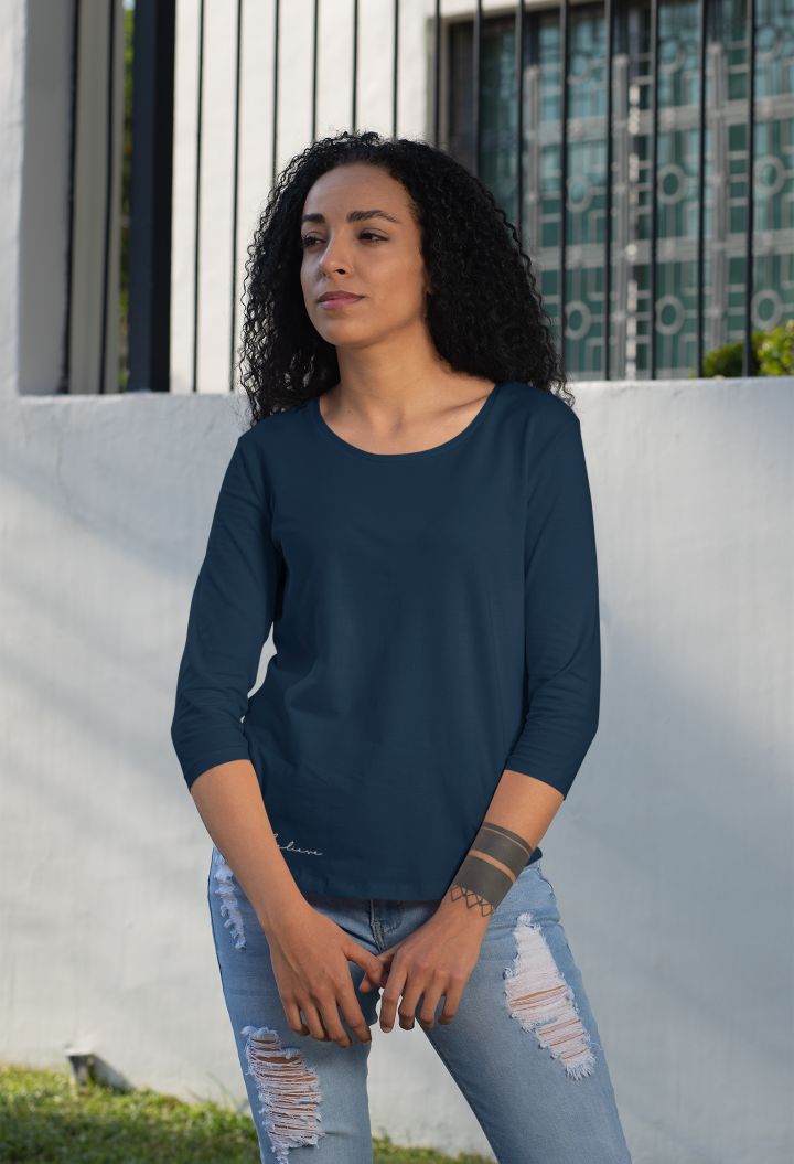 three-quarter-sleeves-t-shirt-navy-blue-forwomen