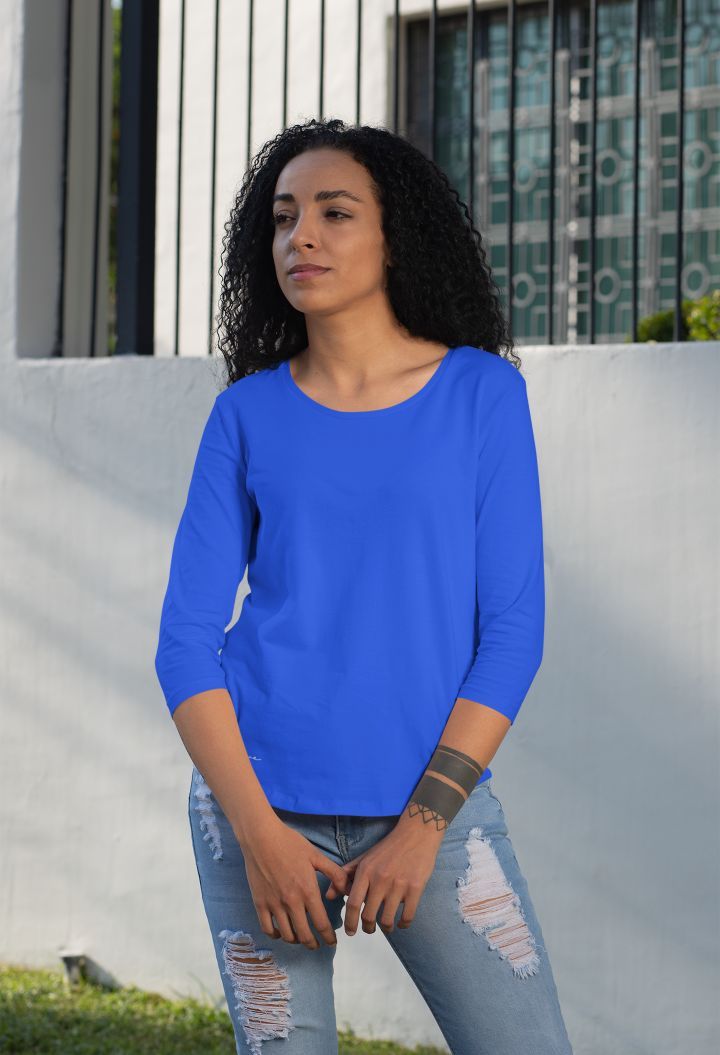 three-quarter-sleeves-t-shirt-royal-blue-forwomen