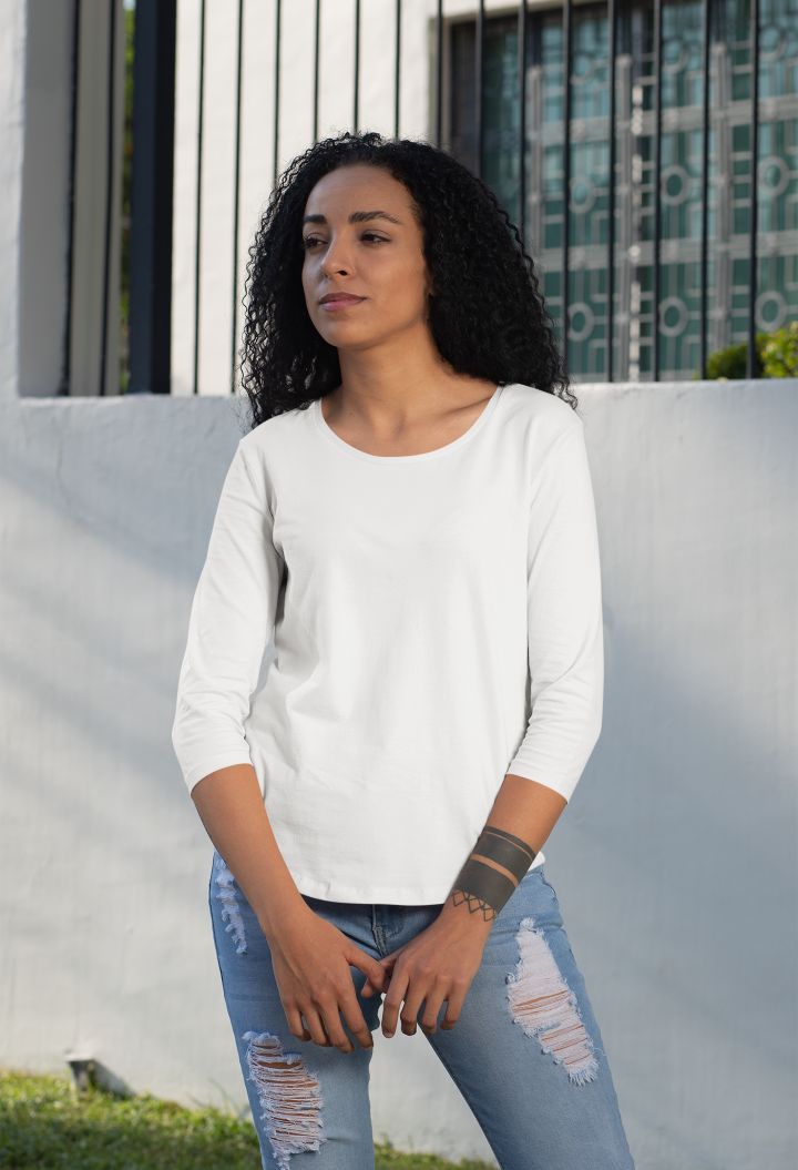 three-quarter-sleeves-t-shirt-white-forwomen