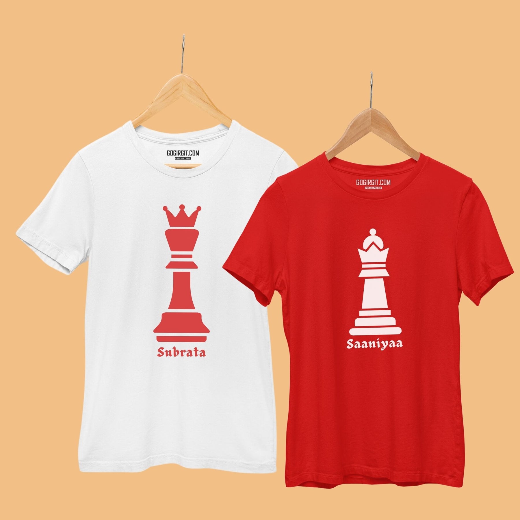 Raja-Rani-Chess-Theme-Personalised-Couple-T-shirts-Gogirgit-Hanging