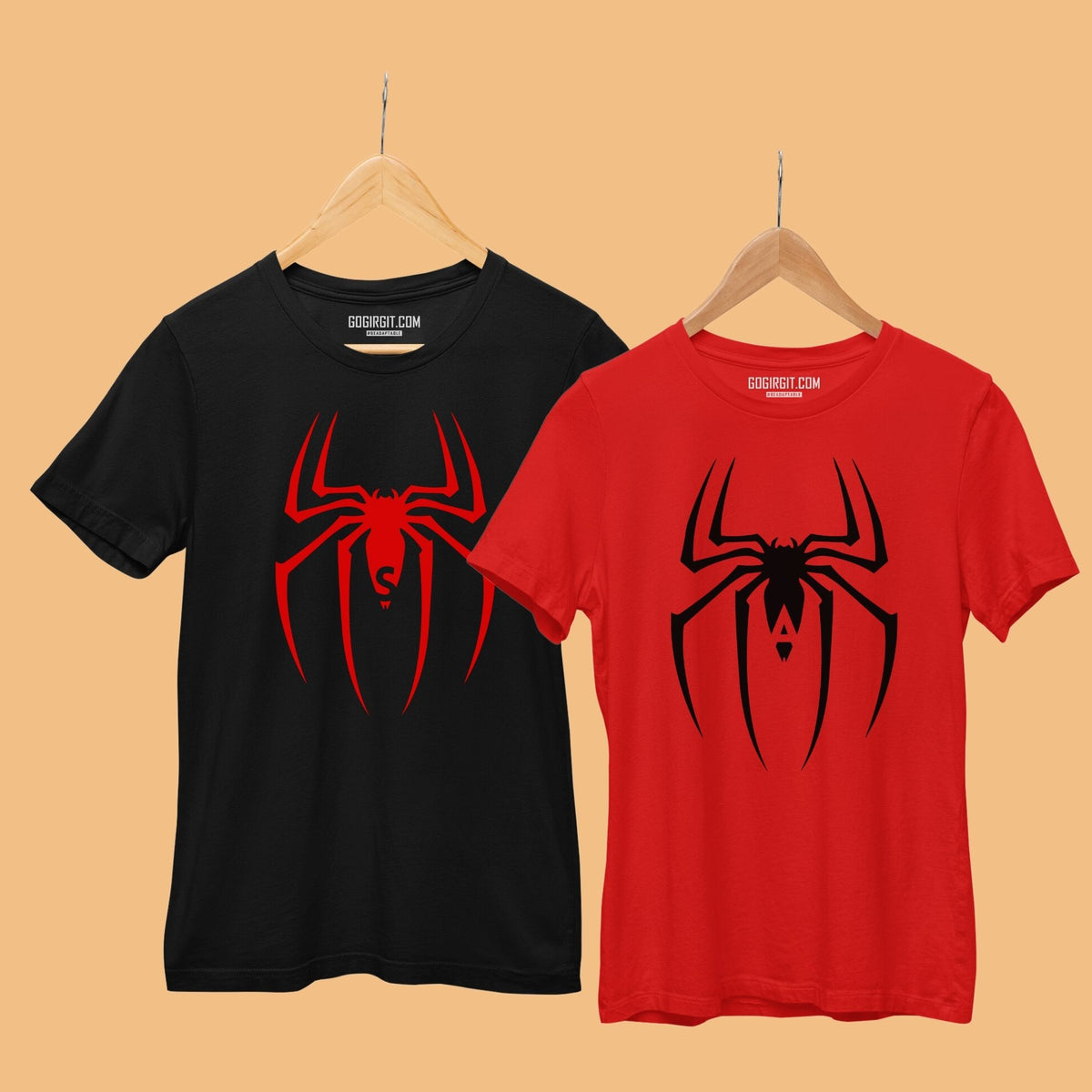 Spider Initials Personalized Couple T-Shirts
