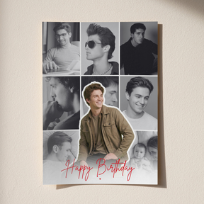 Personalized 9 photo collage birthday poster displayed framed on wall