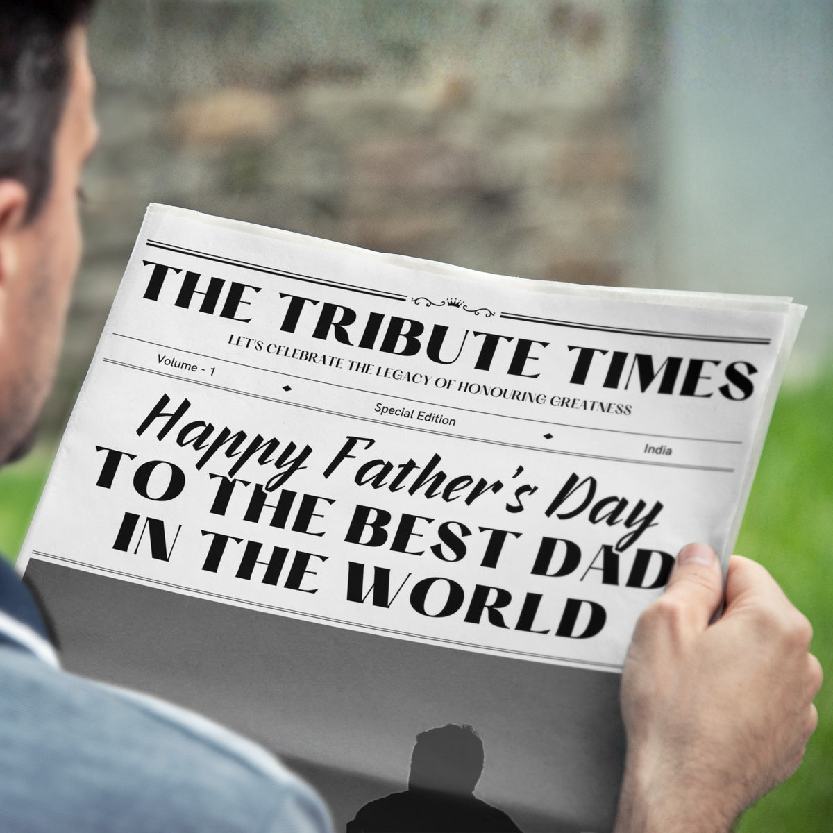 Personalised newspaper gift for dad Father's Day Indian father holding newspaper — Gogirgit