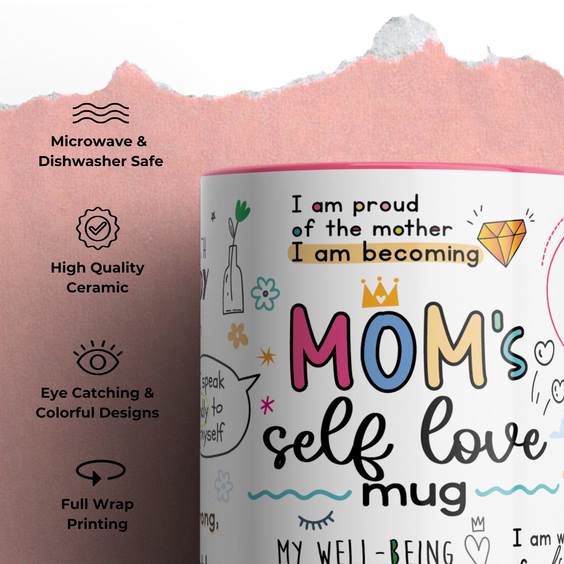 Mom's Self Love Affirmation mug microwave dishwasher safe ceramic features — Gogirgit