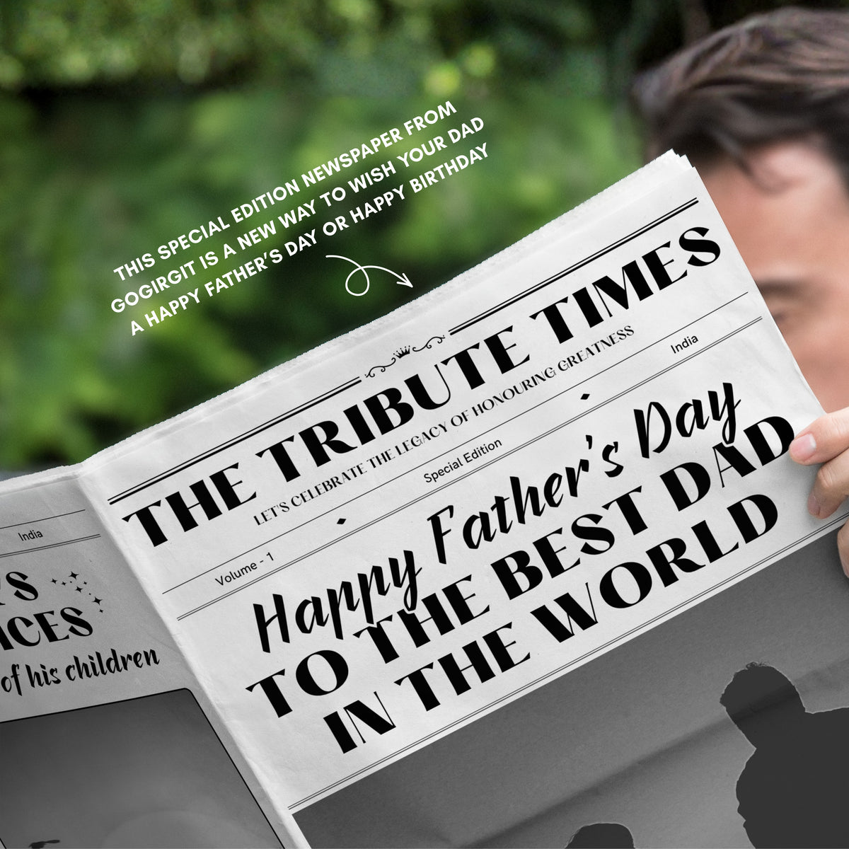Personalised newspaper gift for dad Father's Day Indian father holding newspaper