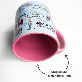 Mom's Self Love Affirmation mug pink inside handle angle view — Gogirgit