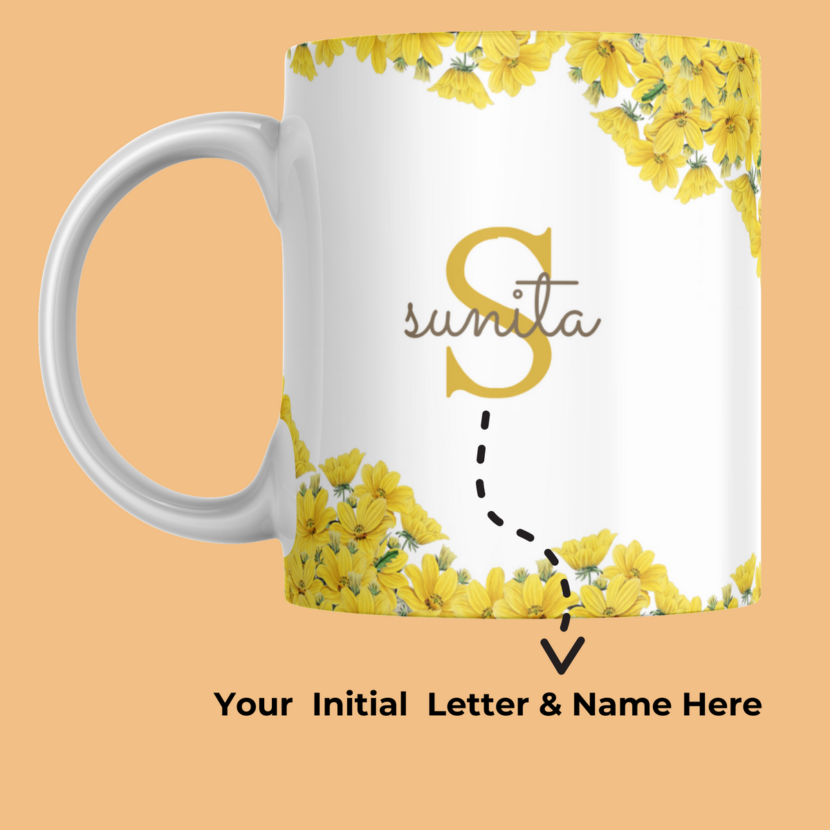 Floral-Name-&-Initial-Personalized-Coffee-Mug-Description