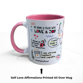 Mom's Self Love Affirmation mug side view self love printed all over — Gogirgit