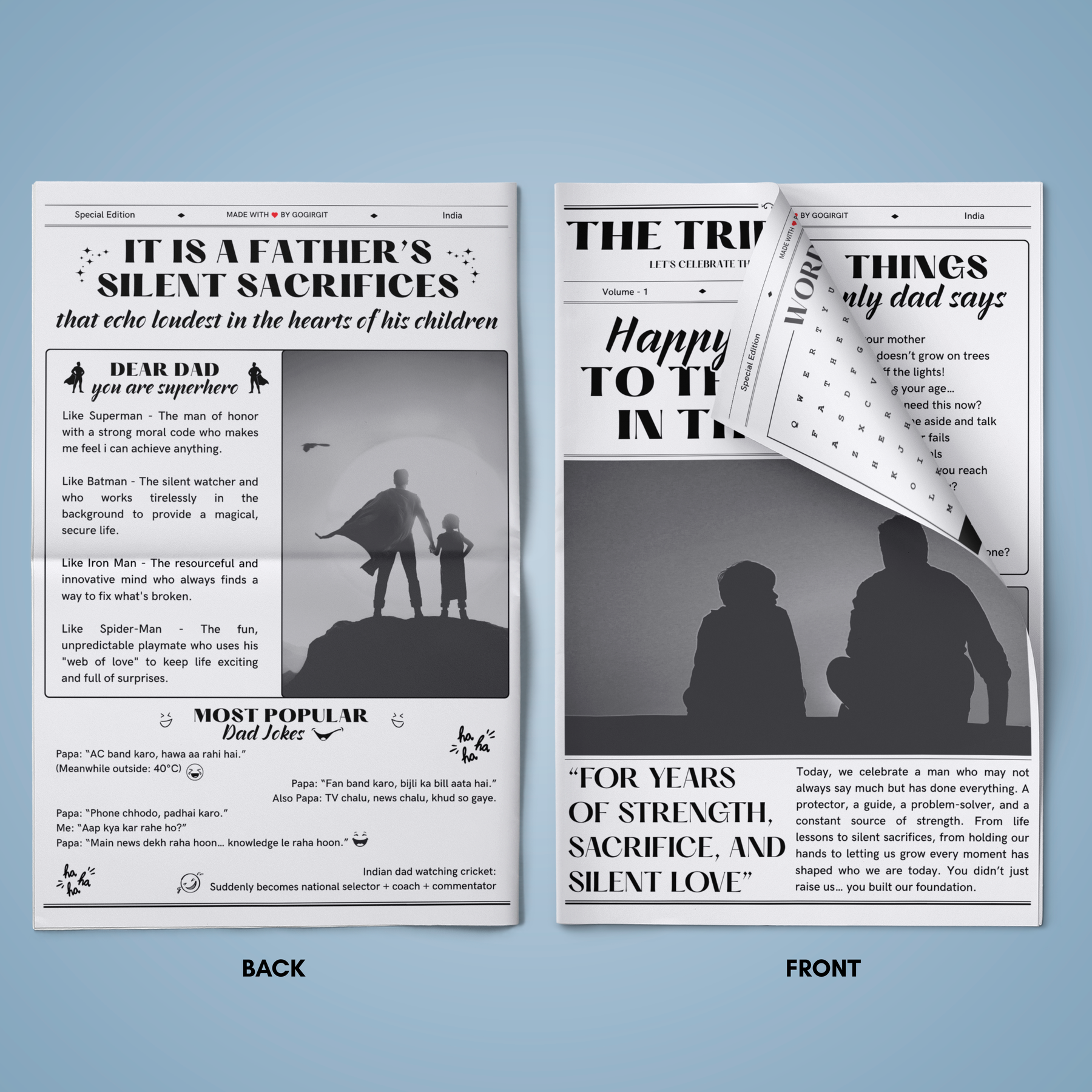 The Tribute Times Father's Day newspaper 4 pages flat lay 4 — Gogirgit