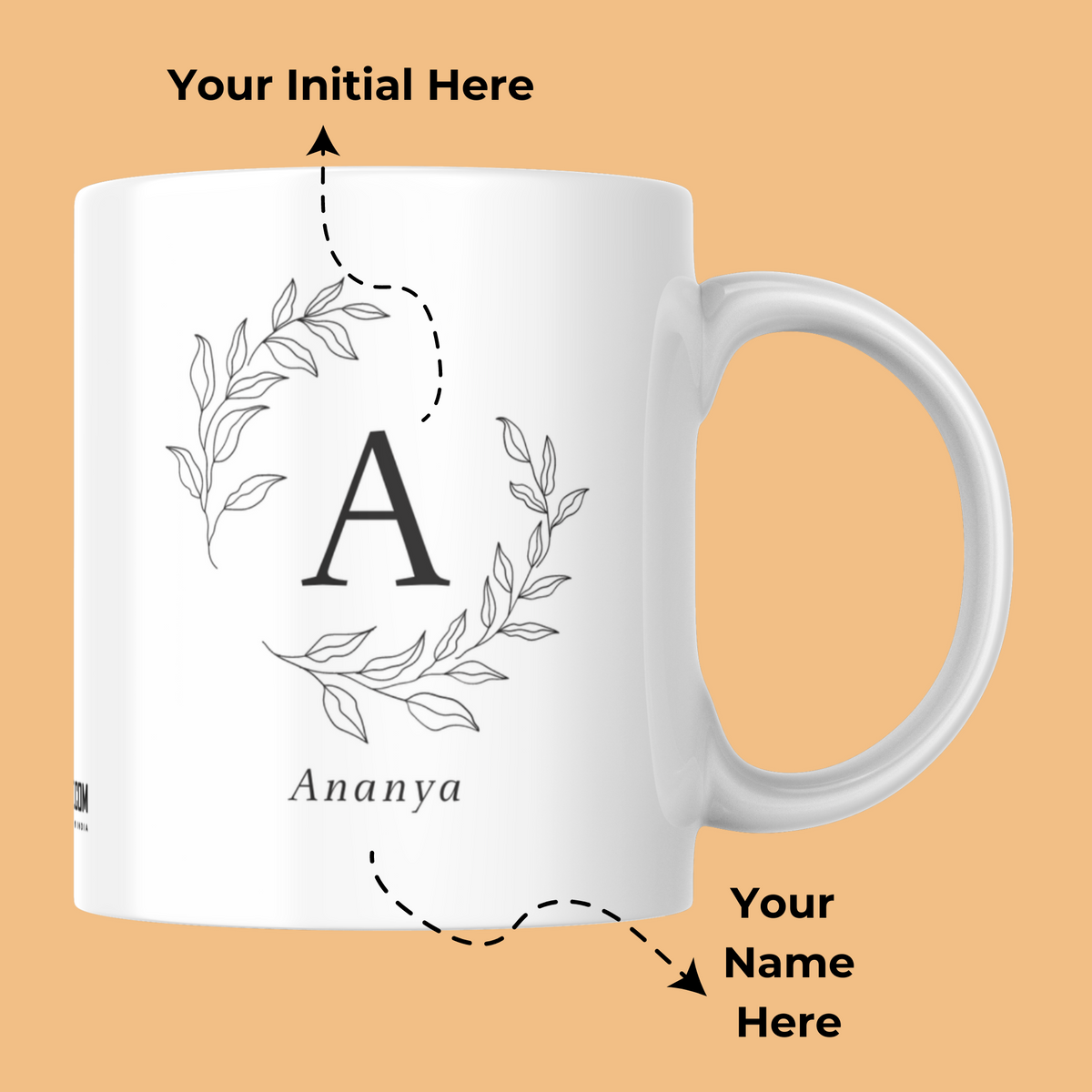 Wreath-And-Initial-Personalized-Coffee-Mug-Description