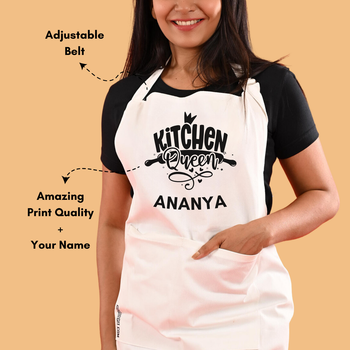 Kitchen-Queen-Personalised-Cotton-Apron-Gogirgit-Front-Closeup