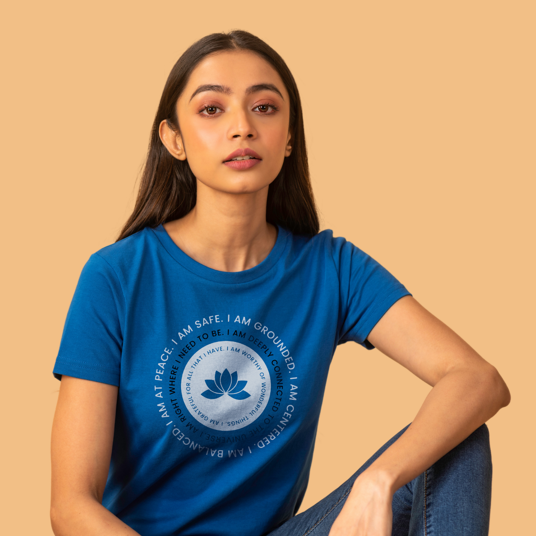 Affirmations Premium Cotton royal blue Women Yoga T-shirt