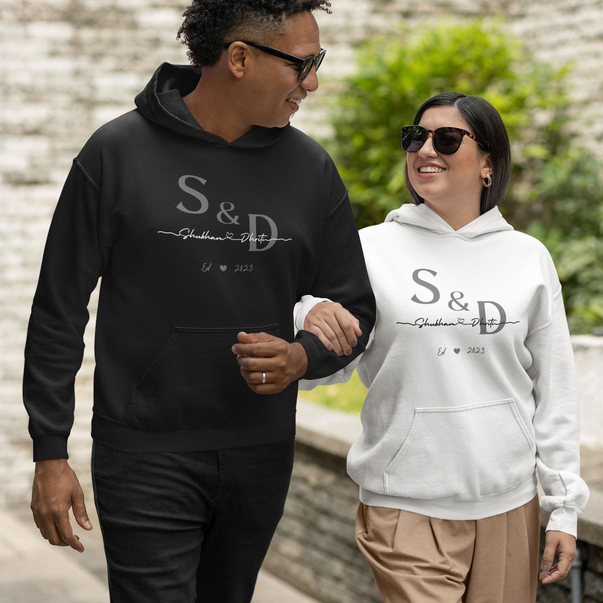 Customised Initials Name Date Couple Hoodies