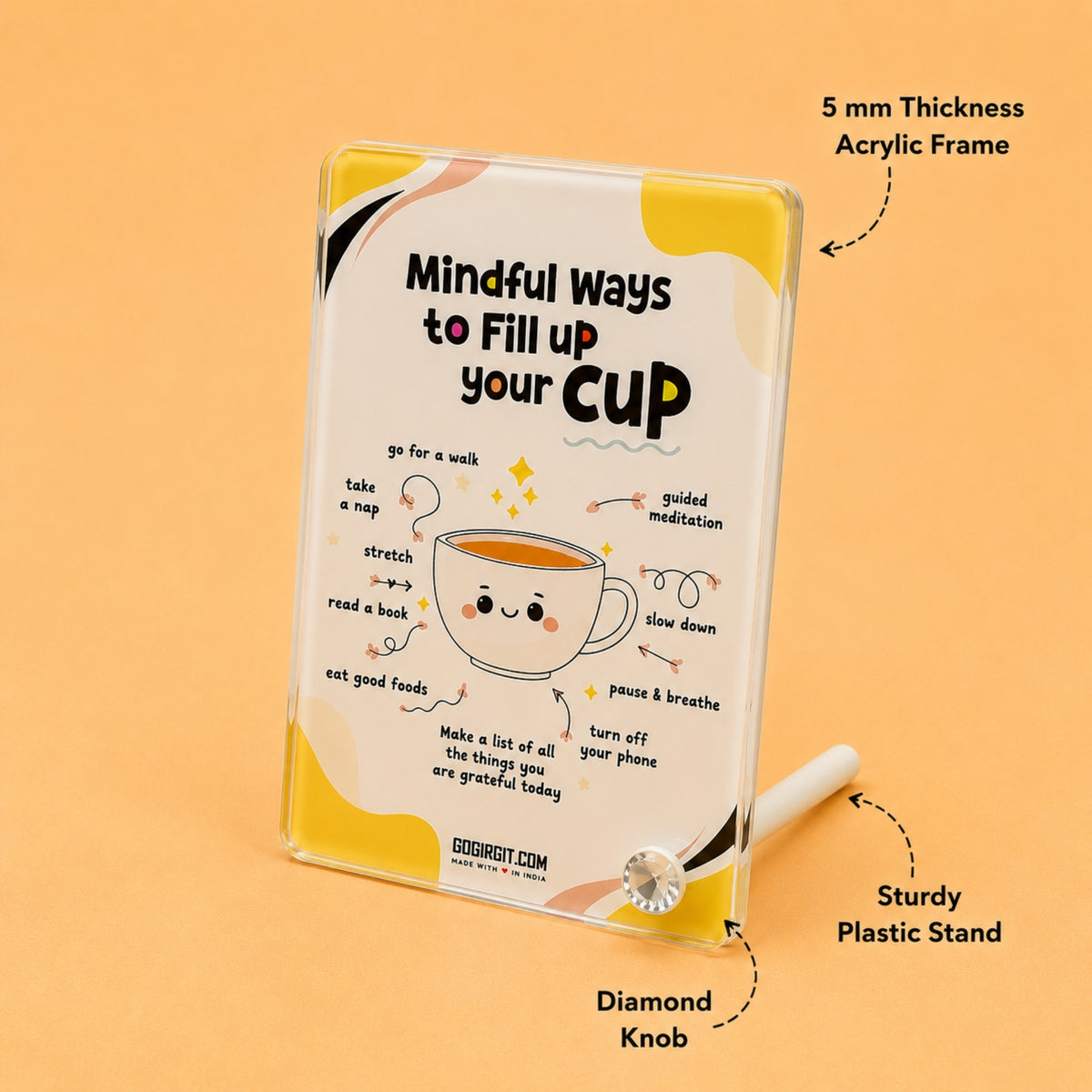 Fill Your Cup Acrylic Motivational Frame – Self Care Desk Decor & Gift for Her