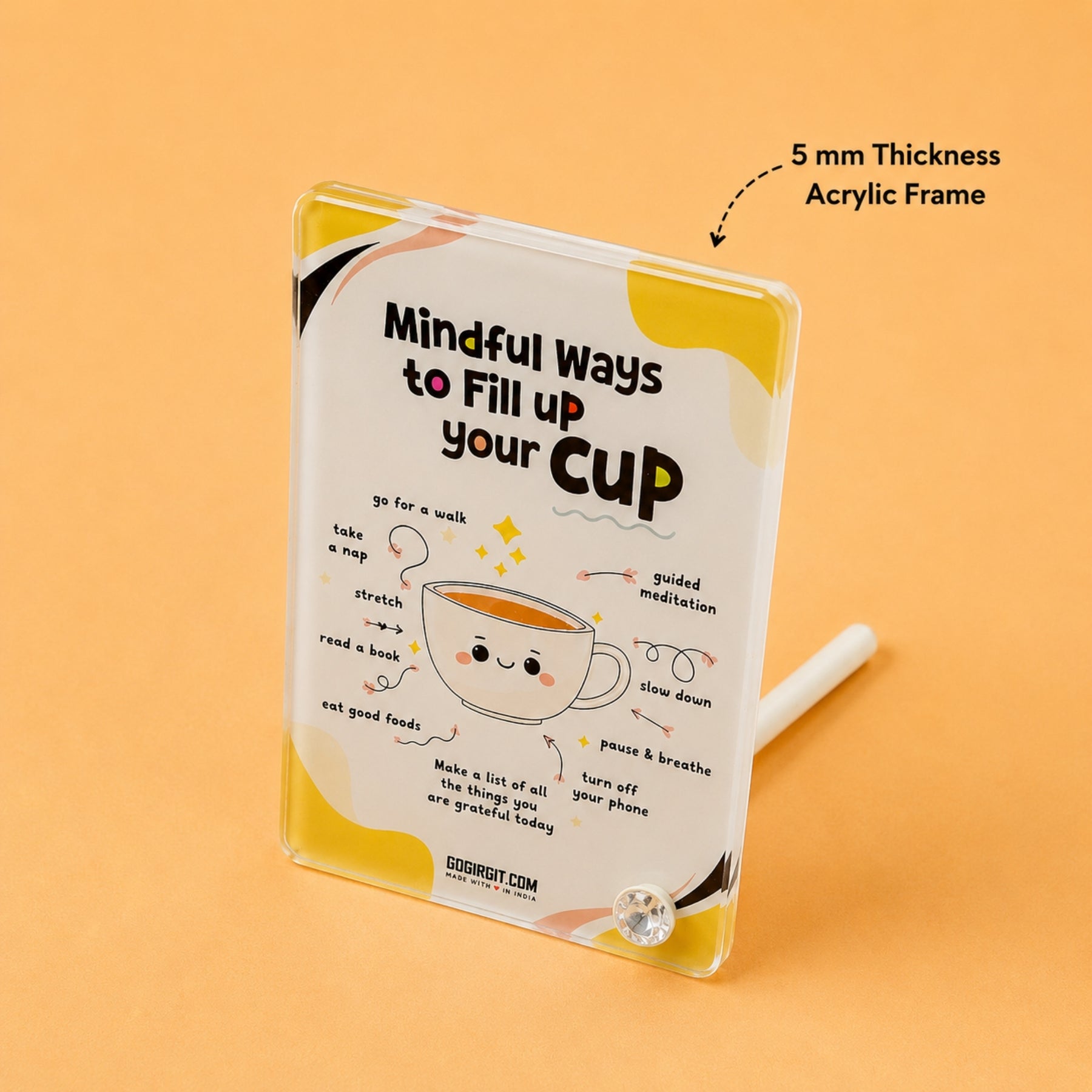 Fill Your Cup Acrylic Motivational Frame – Self Care Desk Decor & Gift for Her