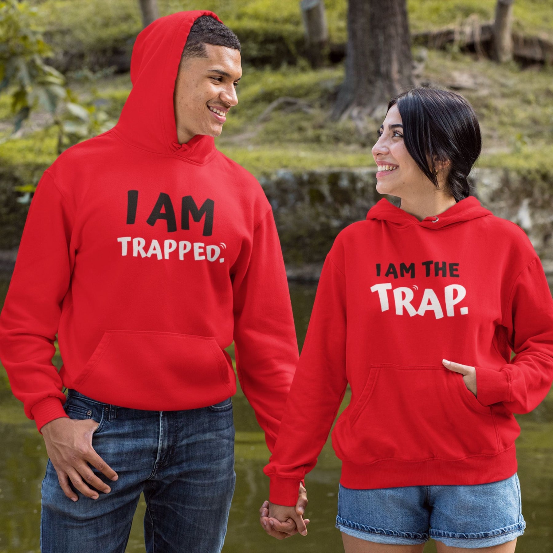 I am trapped couple hoodies