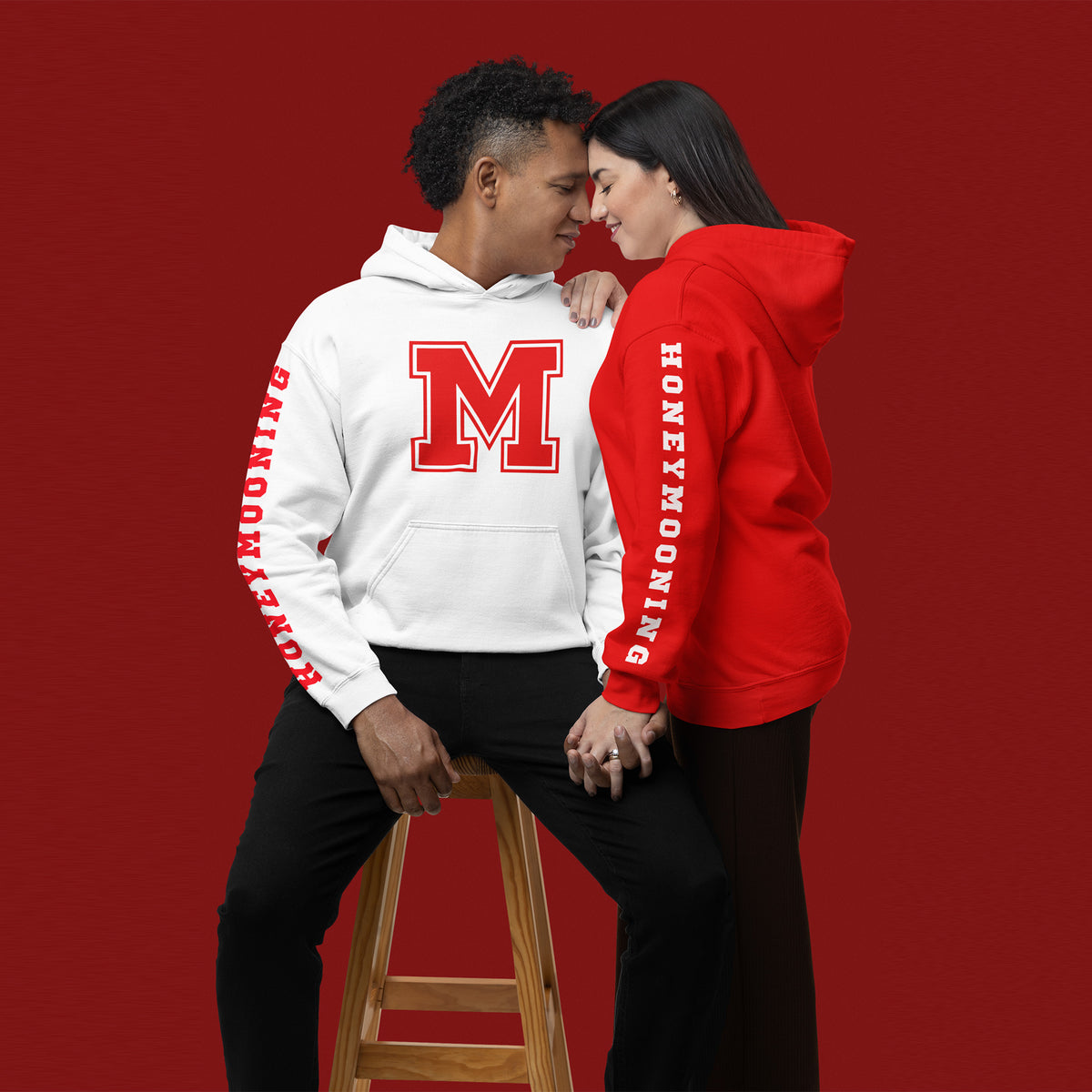 Personalised Couple Hoodies Honeymoon Special With Sporty Initial
