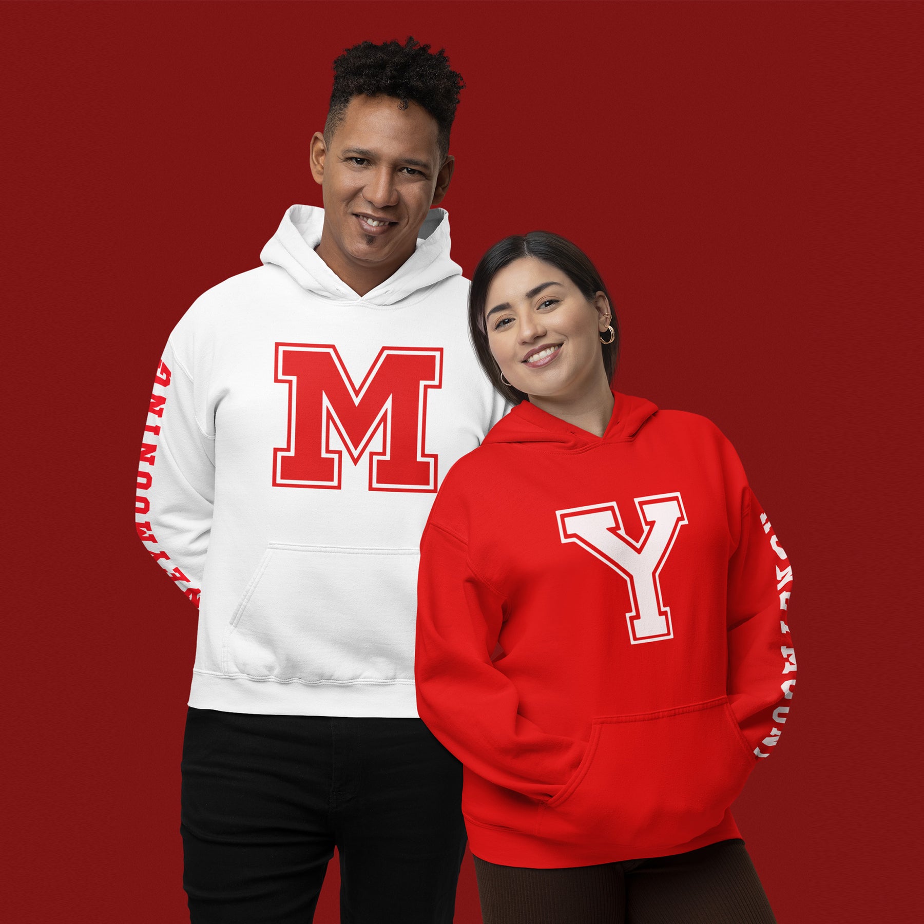 Personalised Couple Hoodies Honeymoon Special With Sporty Initial