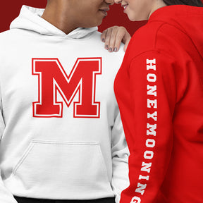 Personalised Couple Hoodies Honeymoon Special With Sporty Initial
