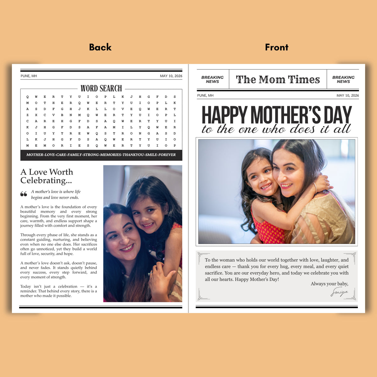 personalised mothers-day-newspaper gift custom photo gift for mom