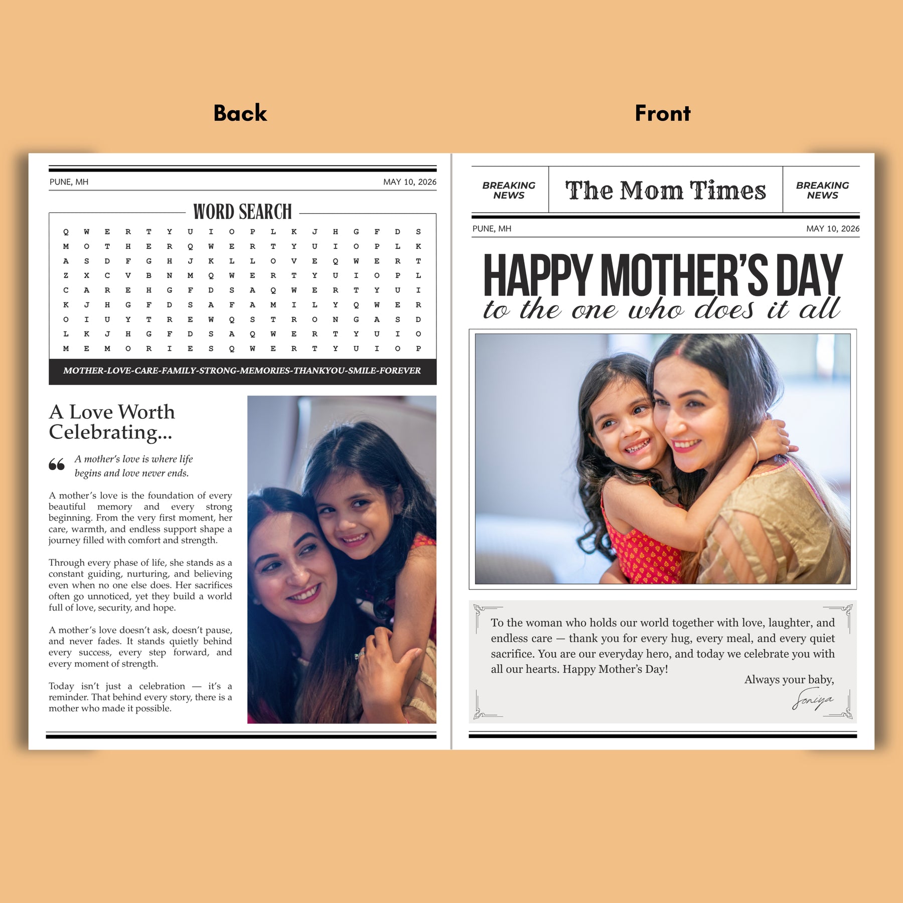 personalised mothers-day-newspaper gift custom photo gift for mom