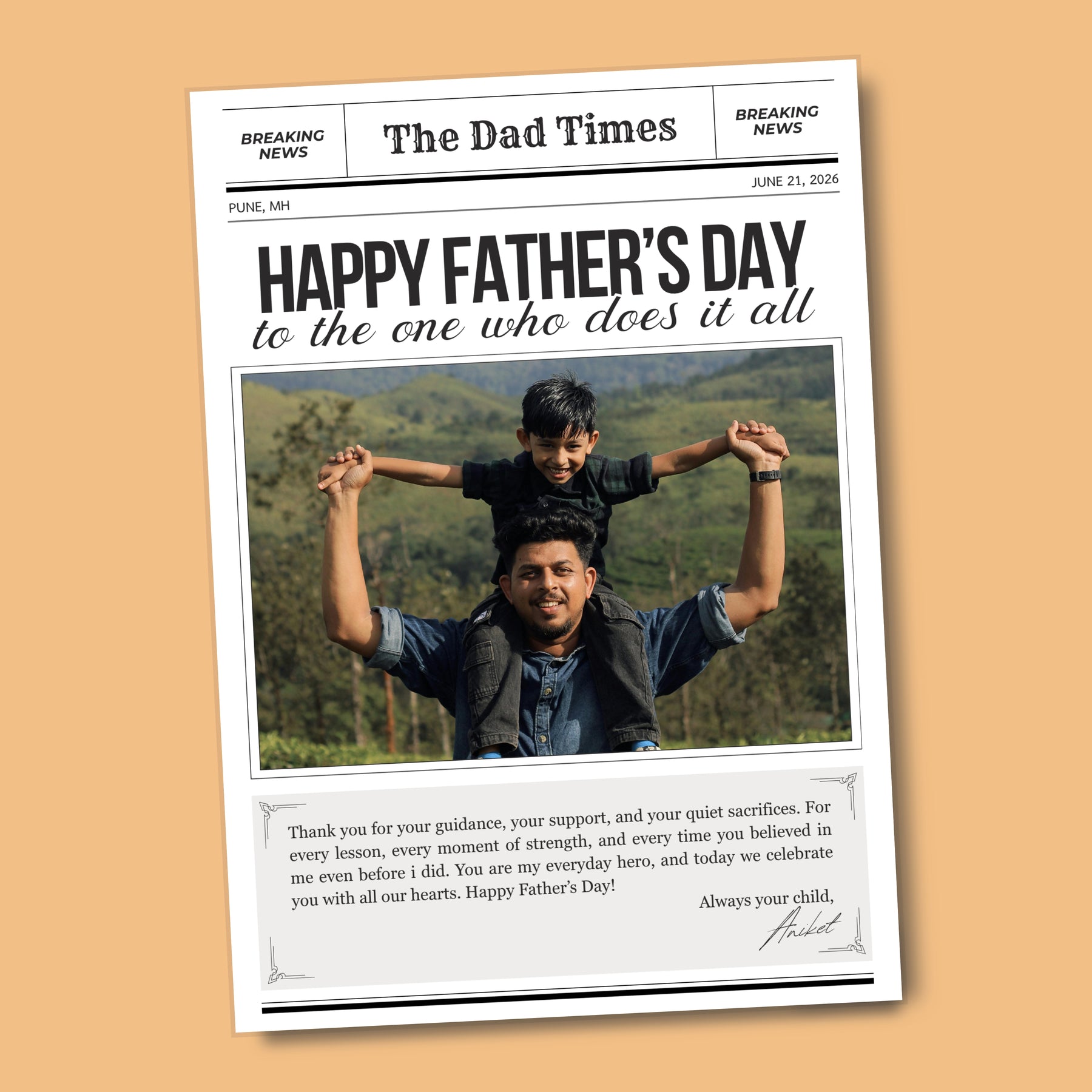 Personalised fathers-day-newspaper gift custom photo gift for dad birthday