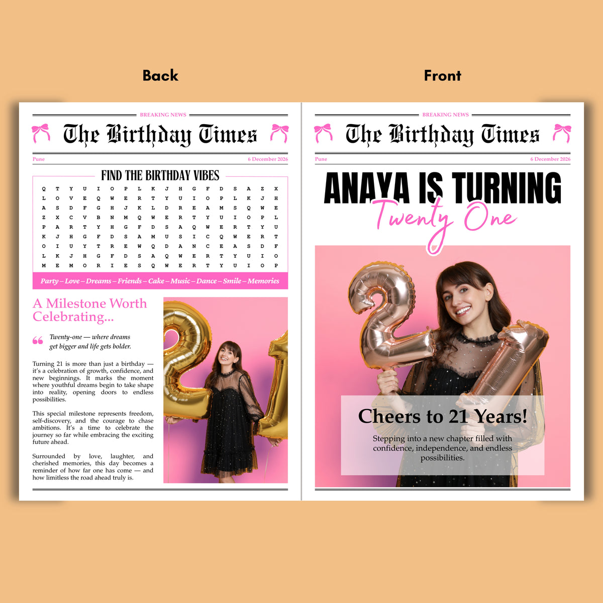 personalised 21st birthday newspaper for girl custom birthday gift-2
