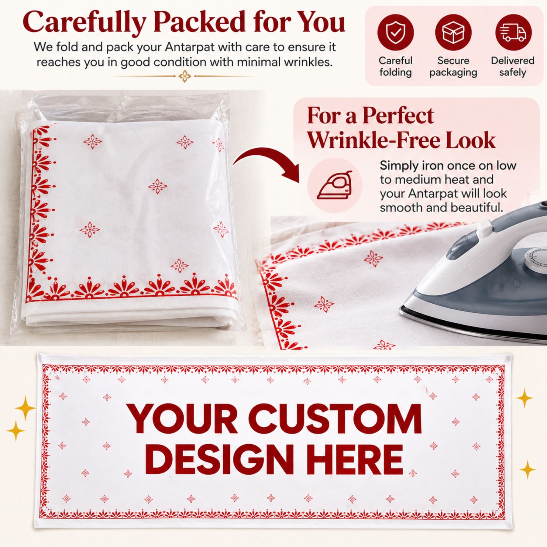 Iron your gogirgit custom printed antarpat before use for a wrinkle free look