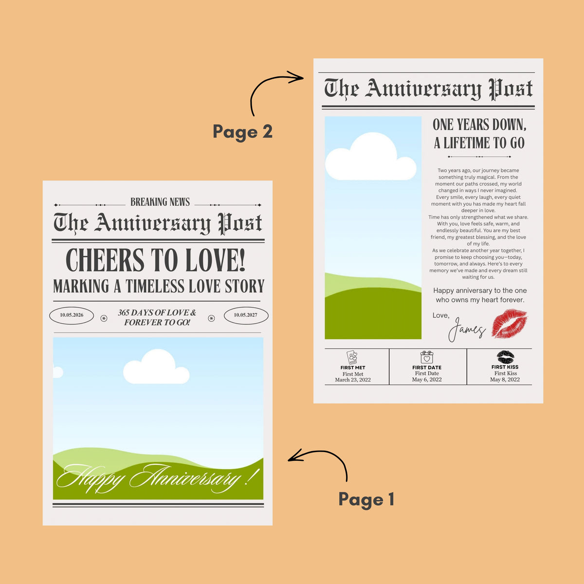 Anniversary Newspaper Personalised Preview Page 1 & 2