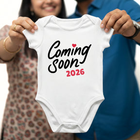 Baby Coming Soon Romper Bodysuit — Pregnancy Announcement & Baby Shower Photoshoot Prop