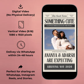 Personalised Baby Coming Soon Announcement Video | Newspaper Style (Digital Delivery)