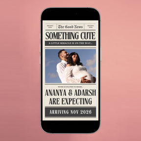 baby coming soon announcement video newspaper style reel digital product no physical delivery gogirgit