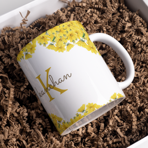 Personalized Floral Design Mug with Custom Name and Initials
