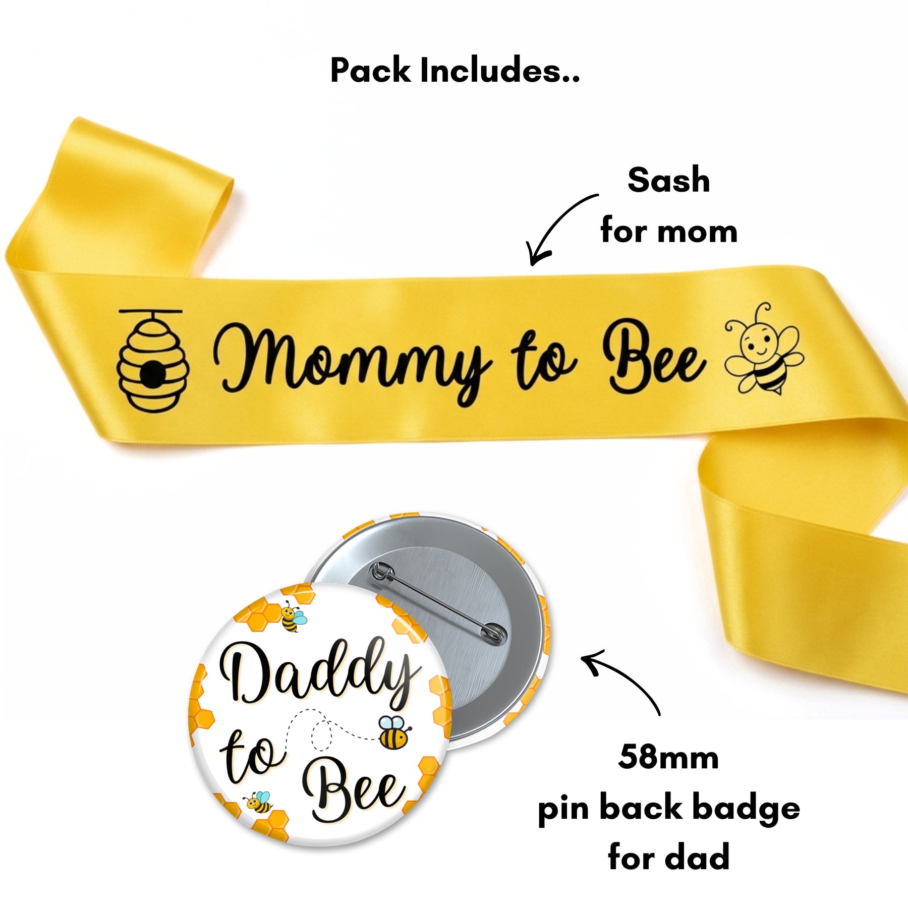 Mommy to Bee sash and Daddy to Bee badge pack includes details — Gogirgit