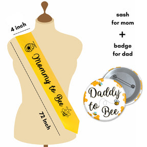 Mommy to Bee satin sash size 4 inch wide 72 inch long with Daddy to Bee badge — Gogirgit