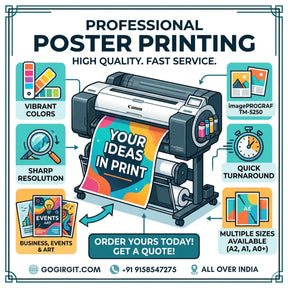 Professional poster printing service using Canon imagePROGRAF TM-5250 large format printer — vibrant colours, sharp resolution, multiple sizes — Gogirgit.com