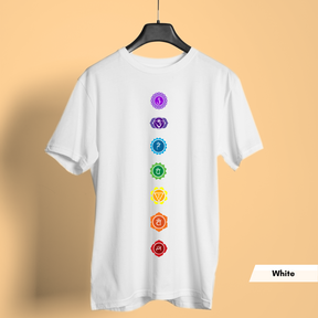 Chakra-Unisex-Yoga-T-shirt-for-men-white-hanging