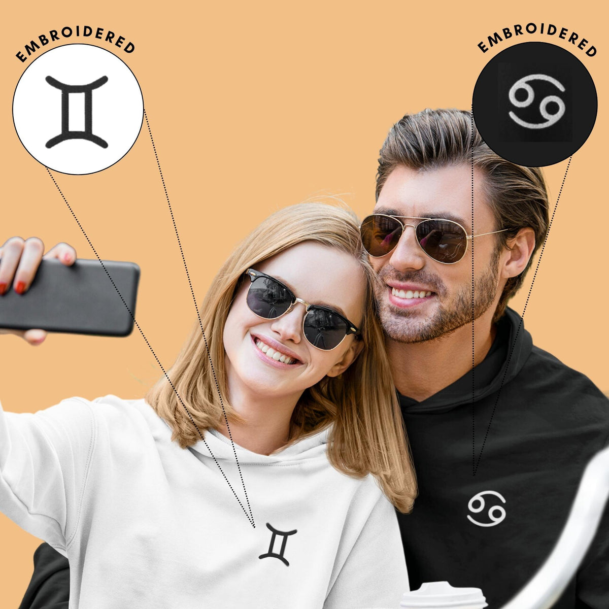 Embroidered Zodiac Sign Personalised Pack Of 2 Hoodies