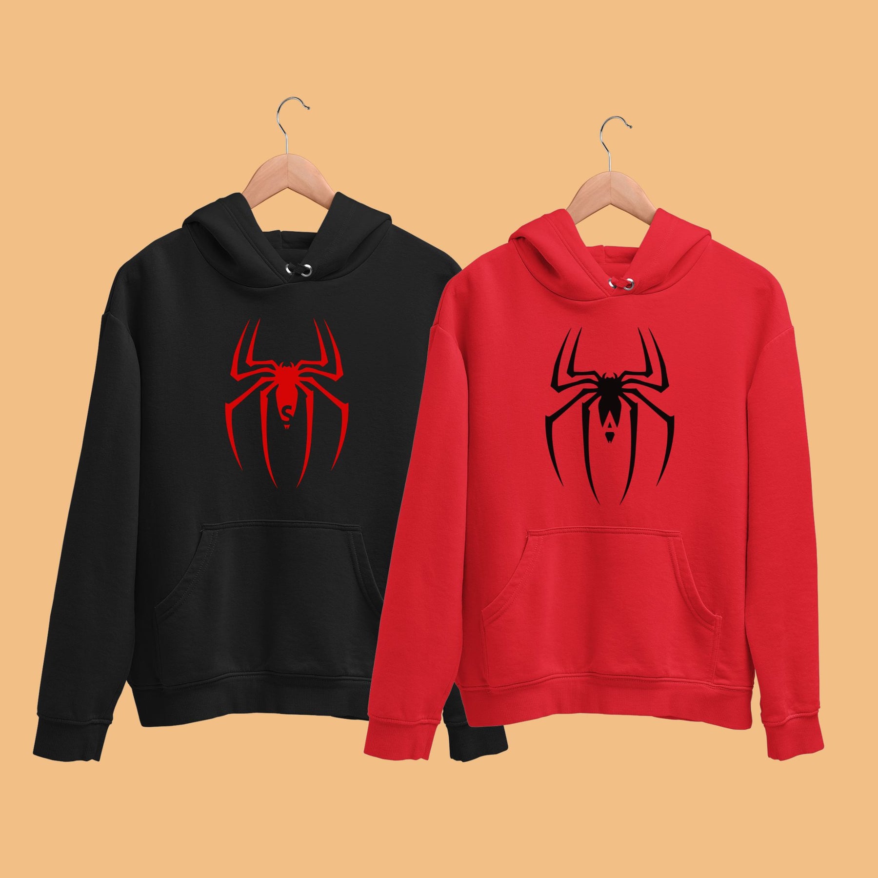 gogirgit-Personalised-Initials-Spider-Hoodies-For-Men-Women-red-black-hanger