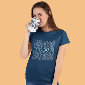 Lady Boss Women's Half Sleeve Navy Blue T-shirt - Main Image