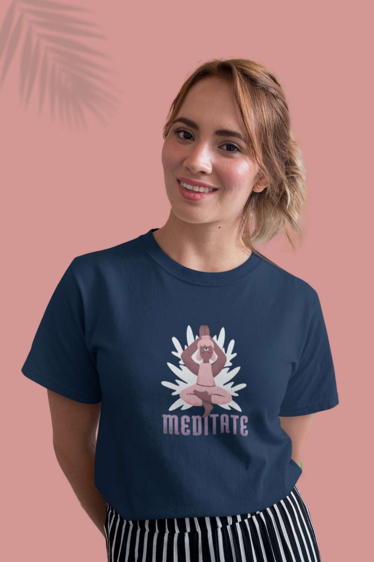 Navy Blue Meditate Women's Half Sleeve Yoga T-shirt