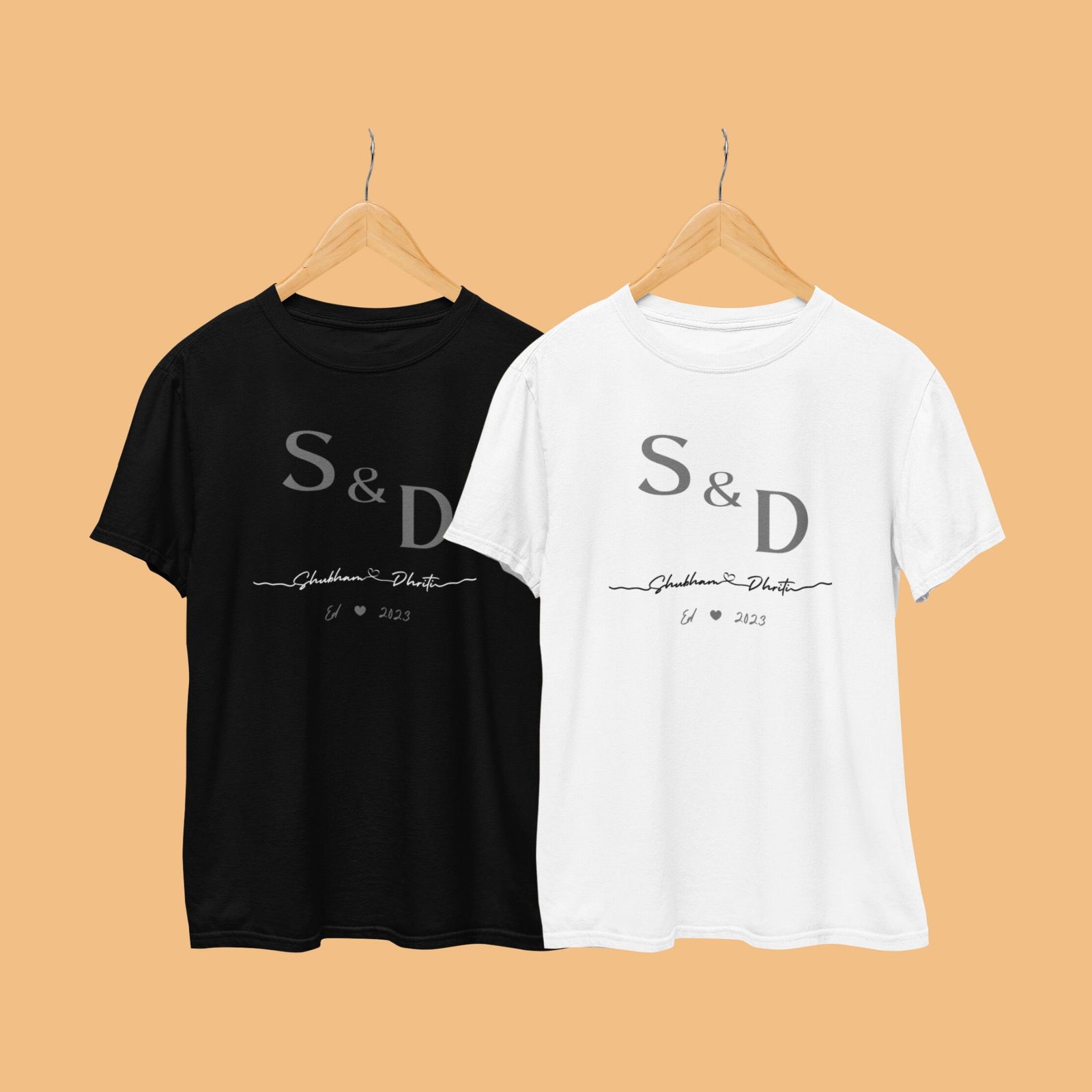 Name, Date & Initials Personalized Couple T-Shirts From Gogirgit