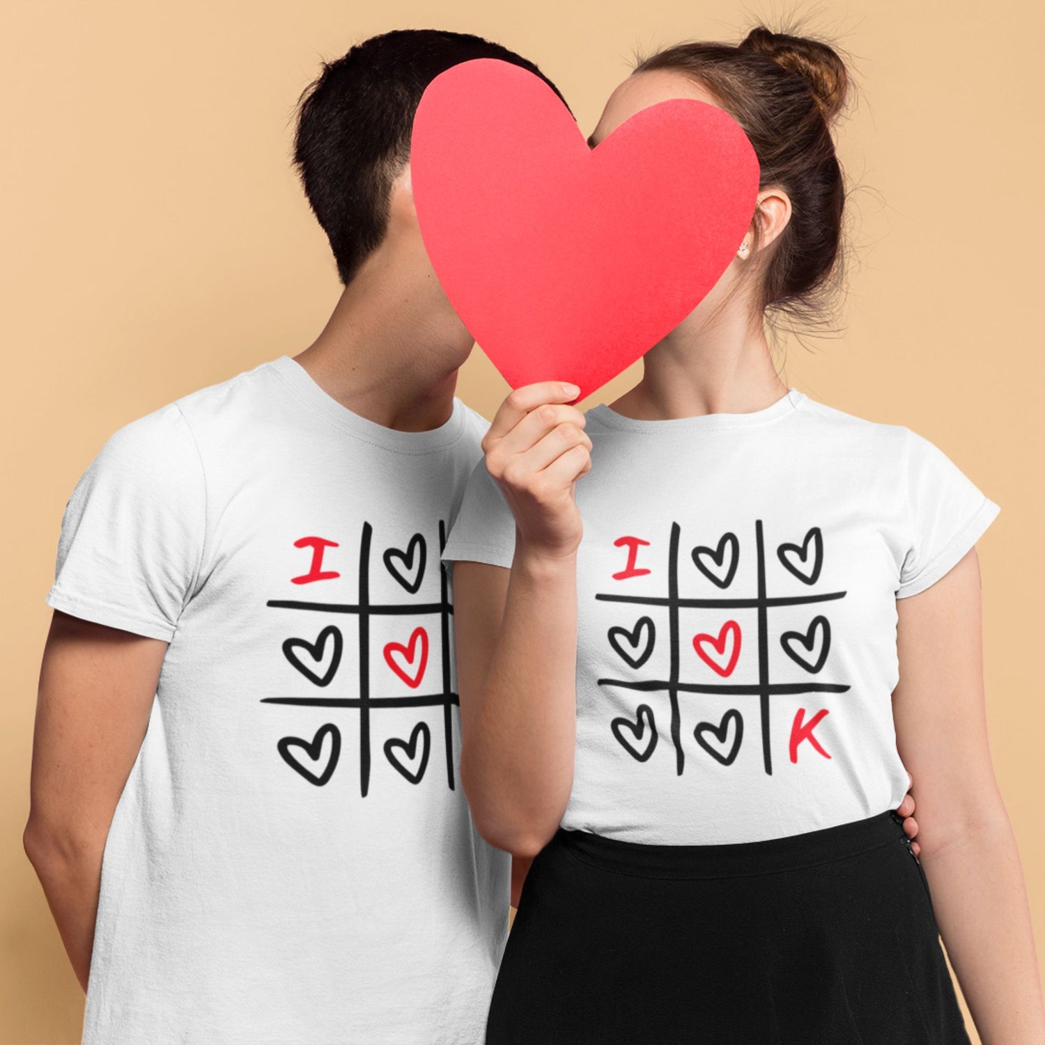 Tic Tac Love Couple T-Shirts | Personalised Initials | Gogirgit