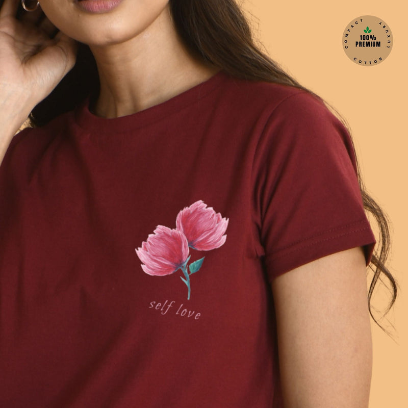 Self Love Women's Floral Black T-shirt