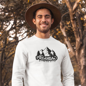 Adventure-cotton-printed-unisex-white-sweatshirt-men-model-gogirgit-com