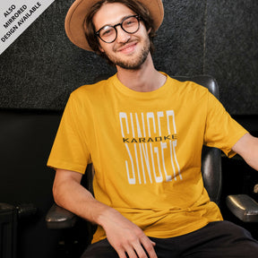Karaoke-singer-golden-yellow-printed-round-neck-t-shirt-gogirgit-com