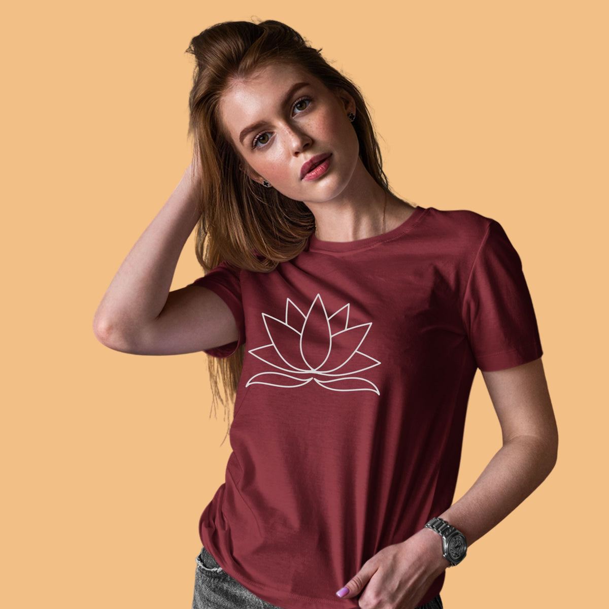 Lotus-leaf-women-maroon-printed-yoga-tshirt-gogirgit-com