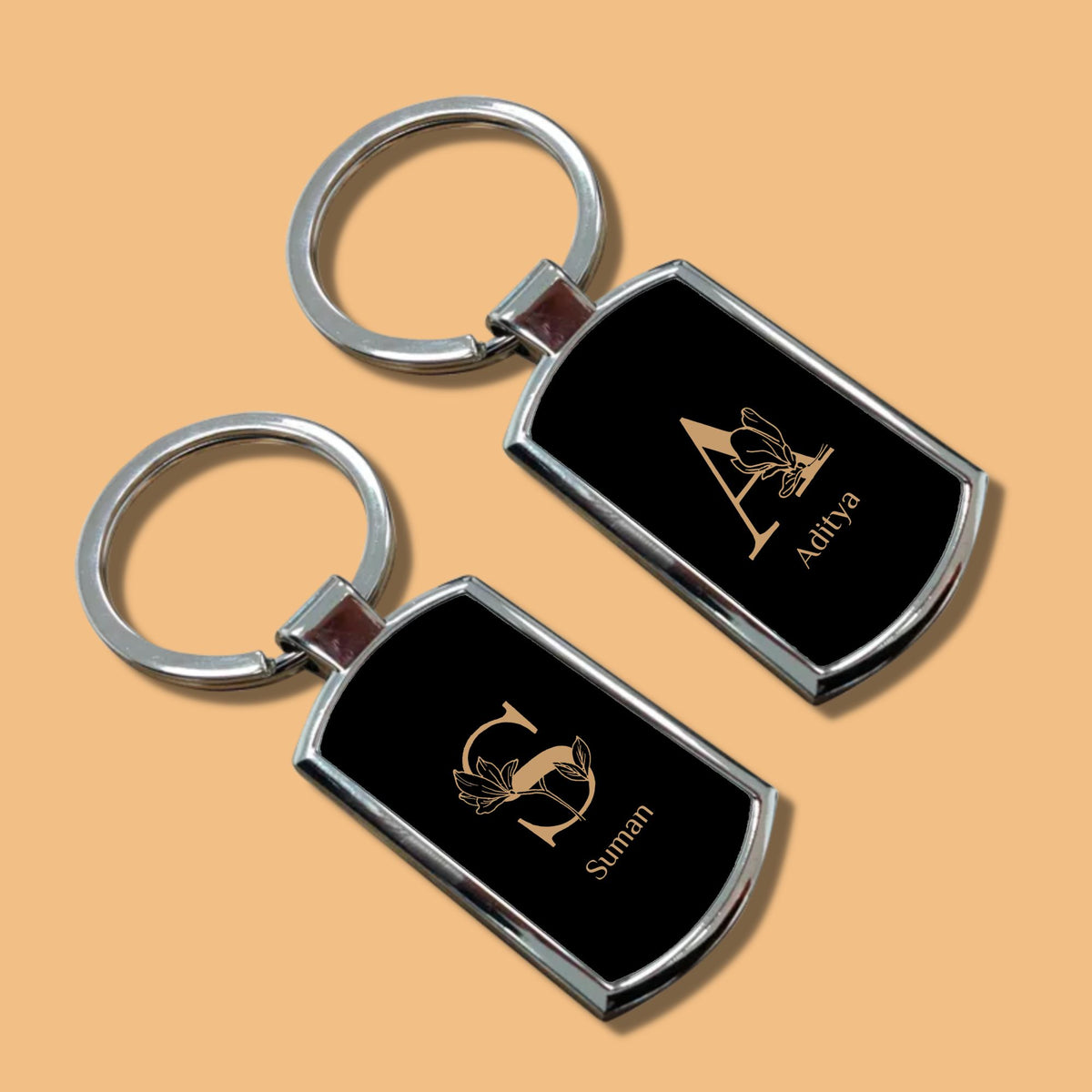 Personalized-metal-keychain-for-couple-with-custom-name-message-initial-photo-gogirgit-black
